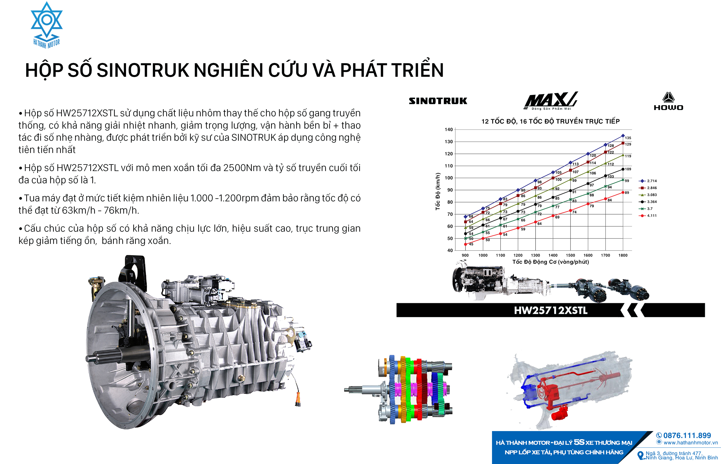 Động cơ Đầu Kéo Howo Max 440Hp Cầu Láp