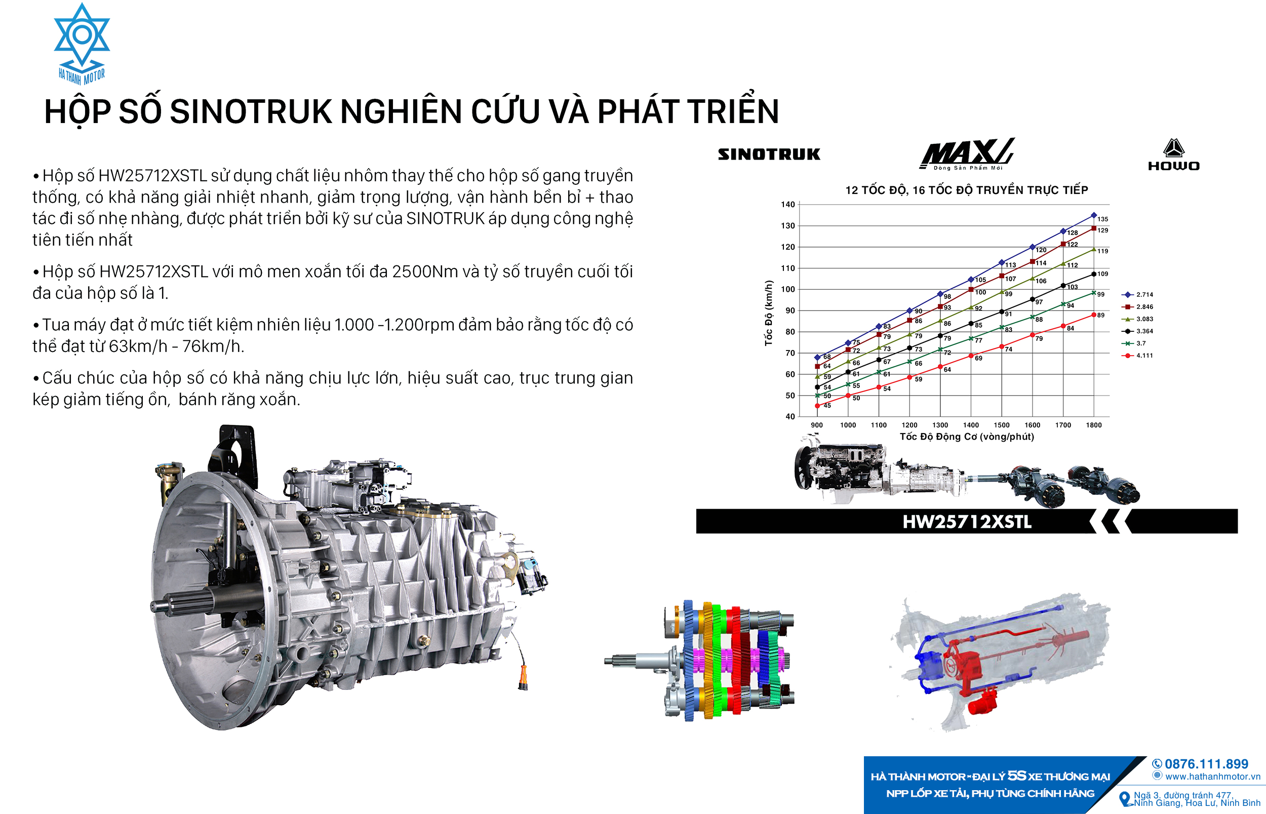 Động cơ Xe Đầu Kéo Howo Max 460Hp Cầu Láp